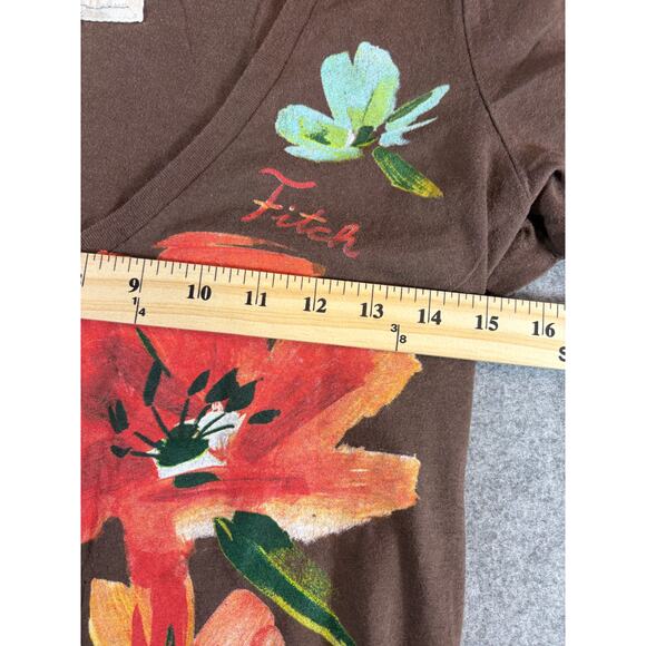Abercrombie & Fitch Floral Graphic Tee Womens Large Brown V-Neck Boho Artsy Y2K - Picture 5 of 6